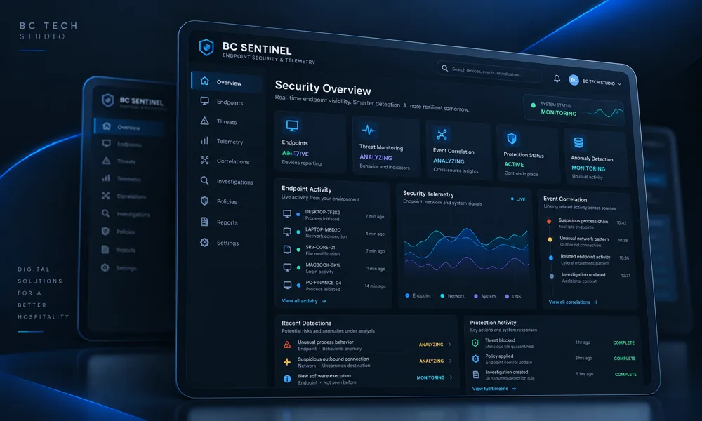 Interfaccia del sistema di cybersecurity BC Sentinel