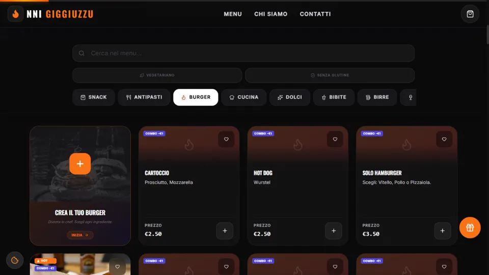 Menu reale di Nni Giggiuzzu con ricerca e categorie